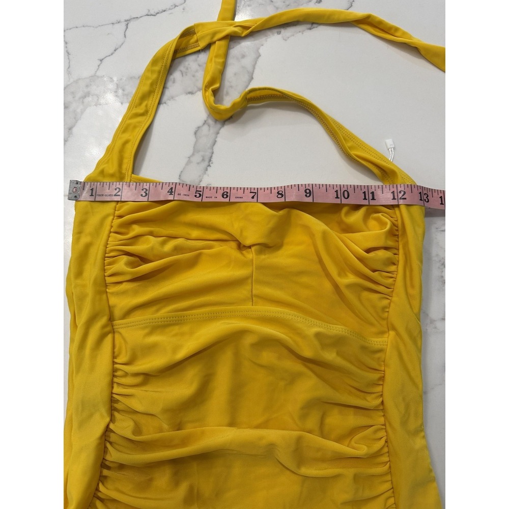 Swimsuit Womens Medium Yellow Halter Ruched One Piece Lined Bathing Suit - Picture 6 of 8